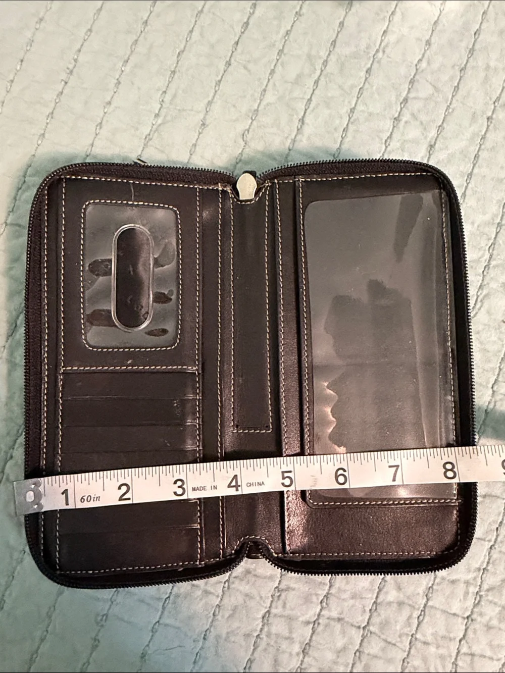 Lodis Black Leather Wallet zip around inside zipper pocket
